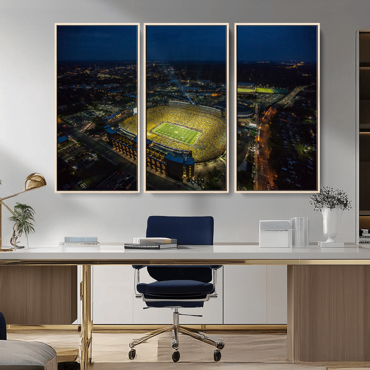 Michigan Stadium Night Game Wall Art – Sports Arena Aerial