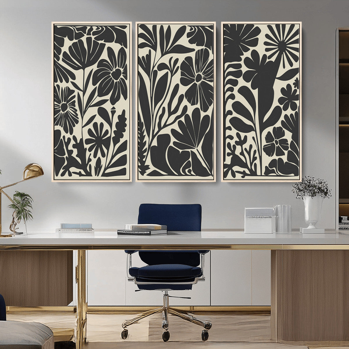 Modern Botanical Wall Art - Floral Black and White Canvas