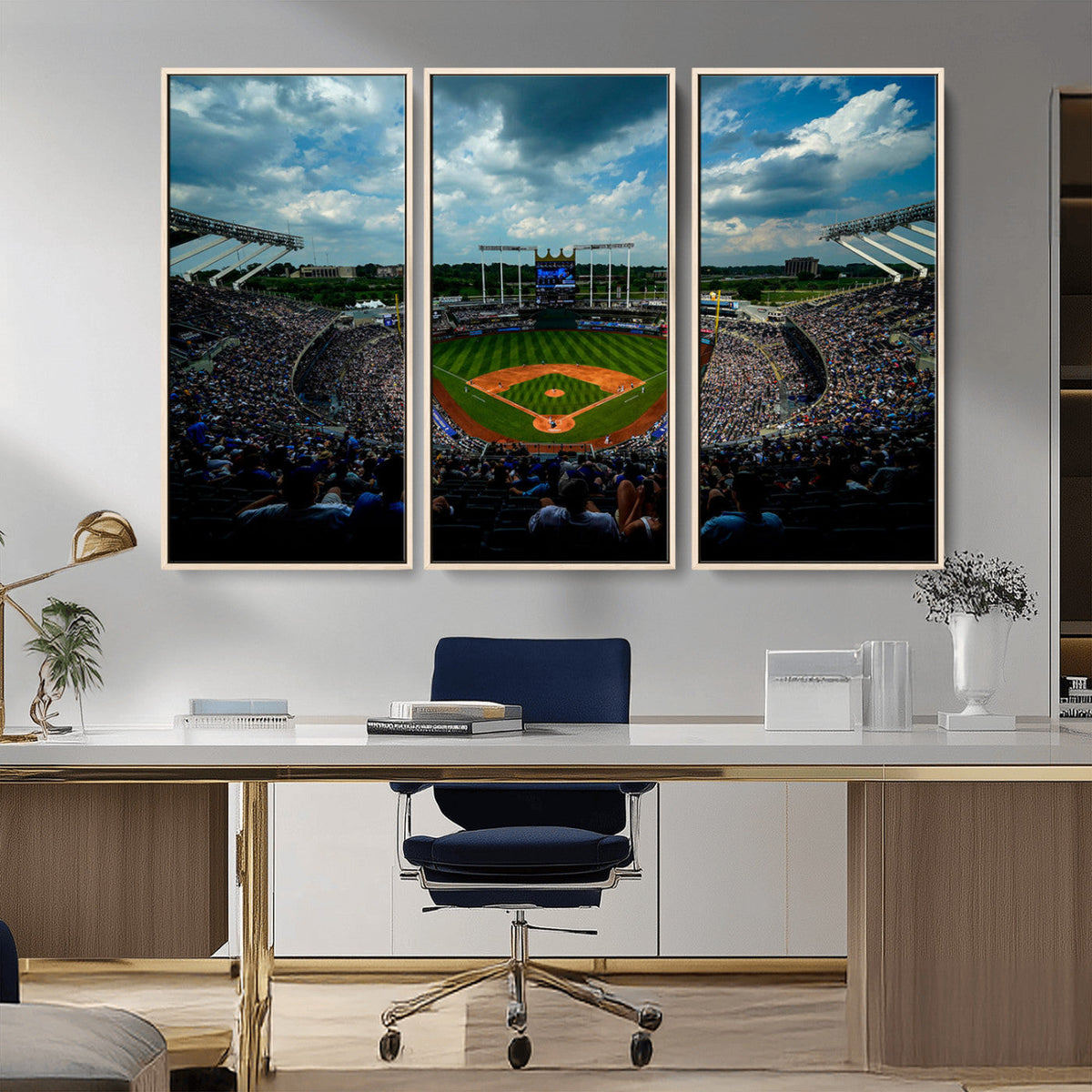 3-Panel Kauffman Stadium Wall Art Print | Large Kansas City