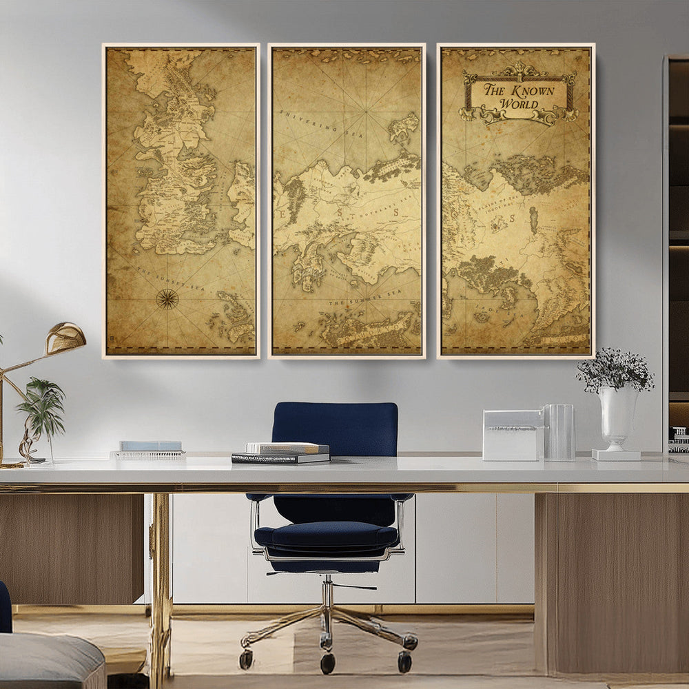 Vintage Game of Thrones Map Wall Art | Westeros and Essos