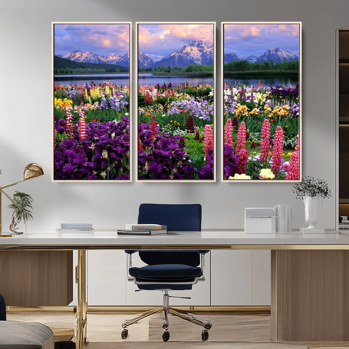 Vibrant Wildflower Garden and Mountain View Giclee Canvas