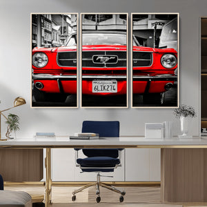 Red Mustang Car Wall Art – Framed Classic Vehicle Canvas