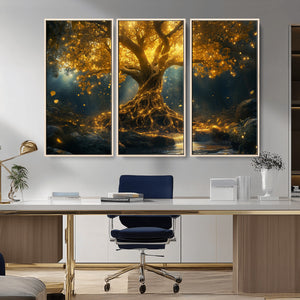 Golden Tree of Life Canvas Wall Art Print - Majestic Glowing