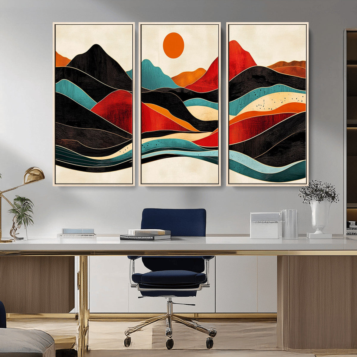Western Wall Decor - Large Triptych Mountain Canvas - Boho