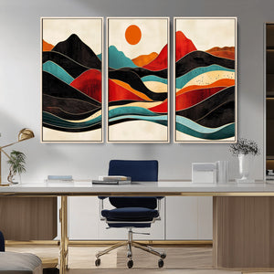 Western Wall Decor - Large Triptych Mountain Canvas - Boho