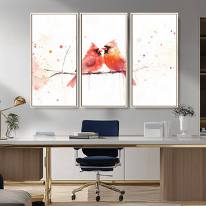 Cardinal Bird Canvas Wall Art - Male and Female Cardinal