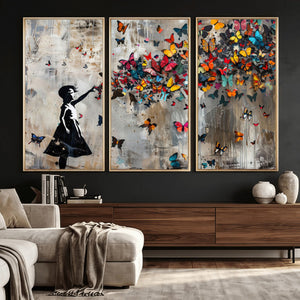 Banksy Butterfly Girl Wall Art – Modern Graffiti Canvas