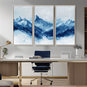 Blue Mountains Wall Art – Framed Snowy Range Canvas Artwork,