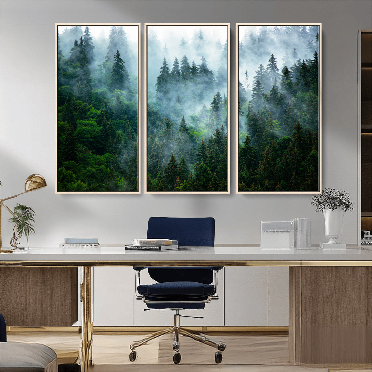 Misty Forest Wall Art Canvas Print – Framed Foggy Mountain