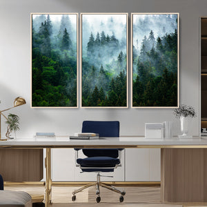Misty Forest Wall Art Canvas Print – Framed Foggy Mountain