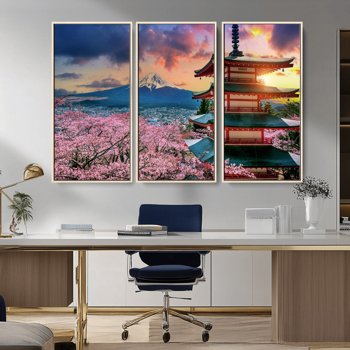 Mount Fuji Cherry Blossom Wall Art Canvas Print – Framed