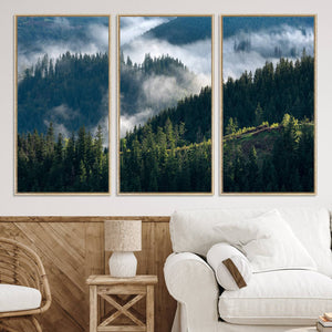 Misty Forest Wall Art Canvas Print – Pine Hills Foggy Trees
