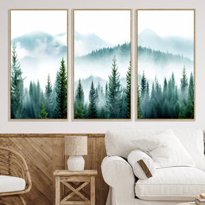 Pine Forest Wall Art Canvas Print – Misty Mountains Foggy