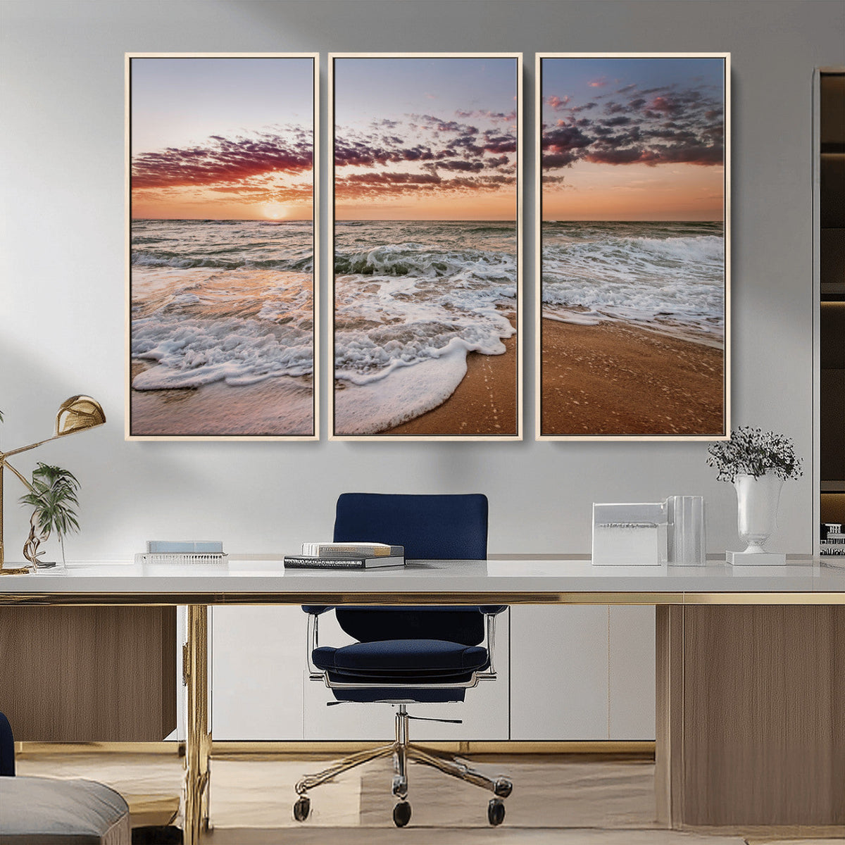 Ocean Sunset Wall Art Canvas Print – Framed Sandy Shore