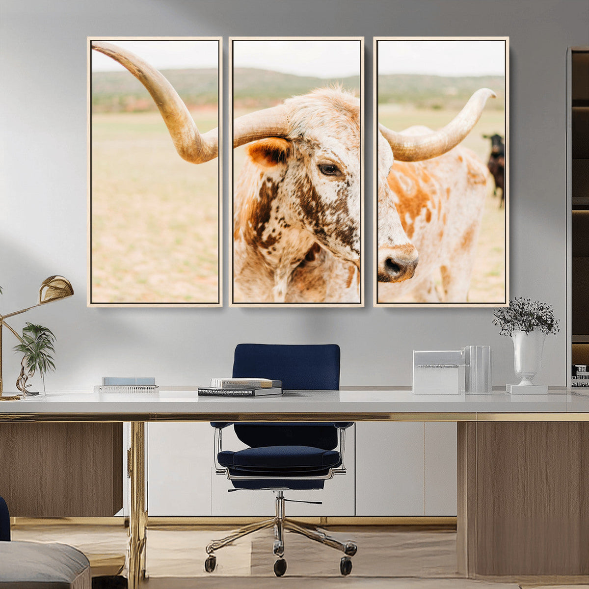 Texas Longhorn Wall Art Canvas Print – Framed Spotted Cow