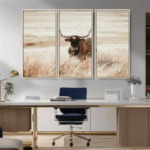 Texas Longhorn Wall Art Canvas Print – Framed Brown Horned