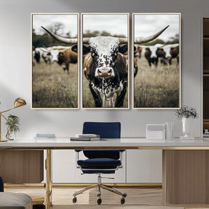 Texas Longhorn Wall Art – Framed Speckled Cow Canvas