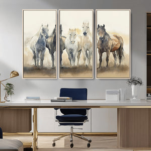 Wild Horses Wall Art Canvas Print, Framed Running Horses Art