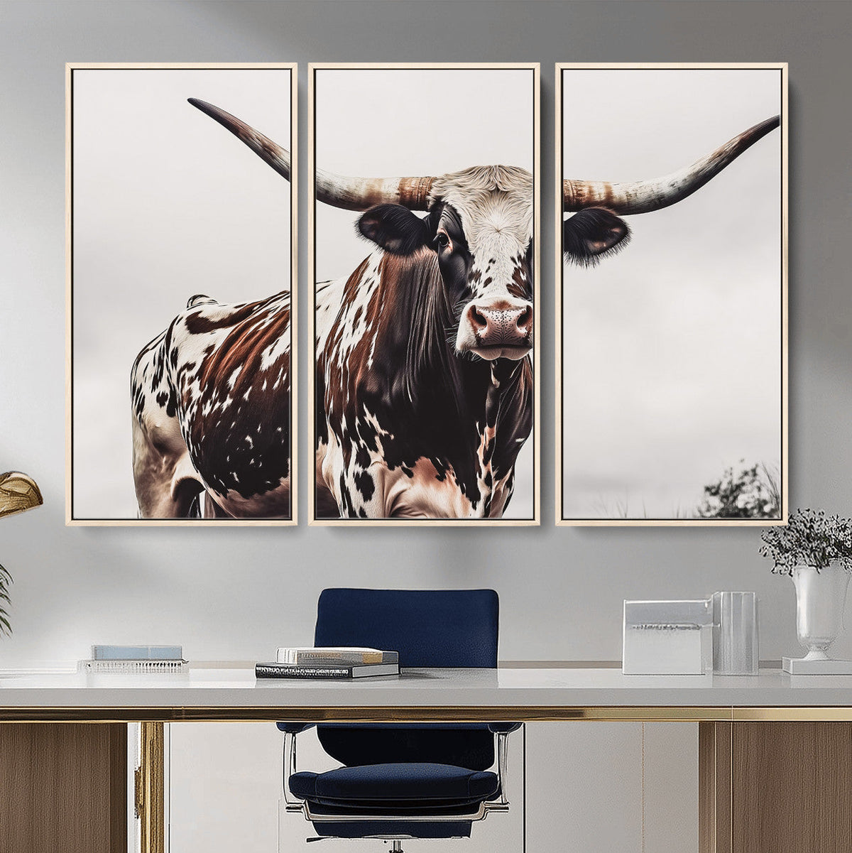 Texas Longhorn Wall Art Canvas Print – Framed Spotted Bull