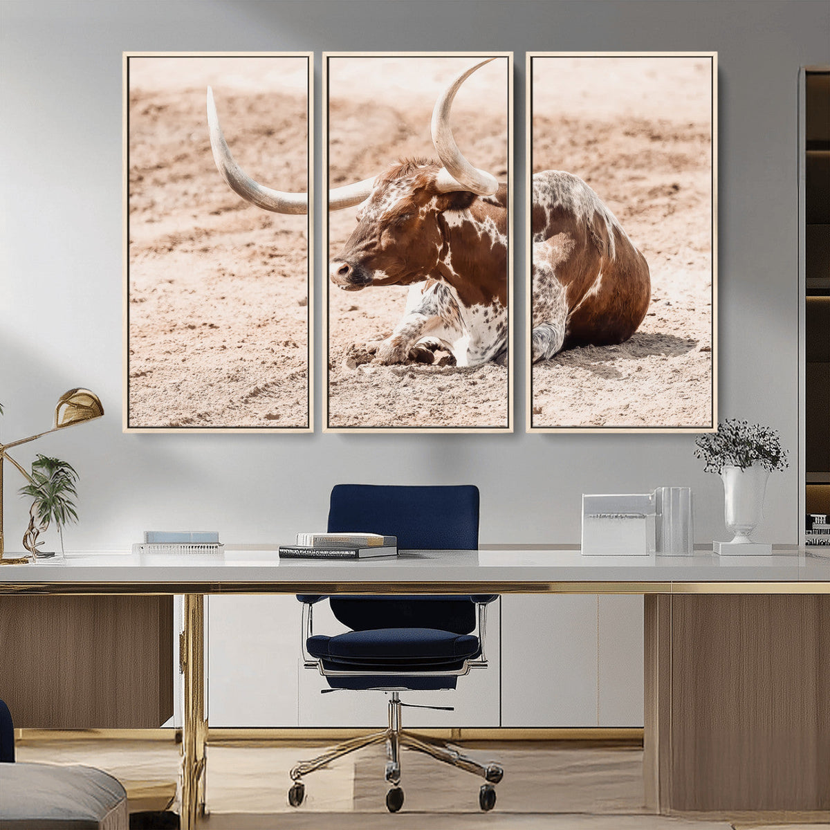 Texas Longhorn Wall Art – Framed Resting Bull Canvas