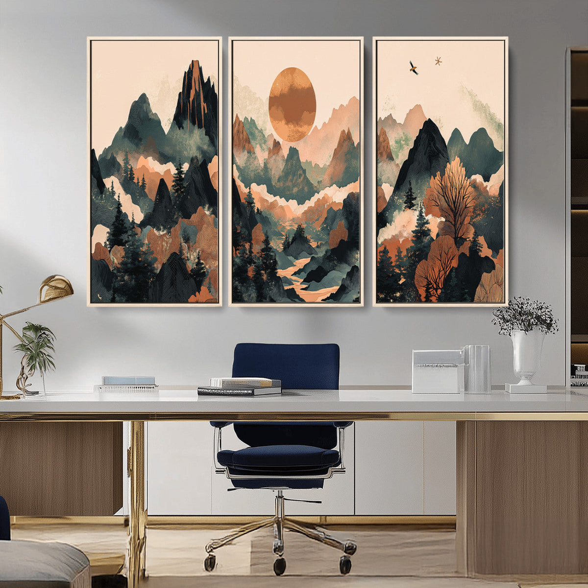 Wood Mountain Landscape Wall Art Canvas Print – Framed