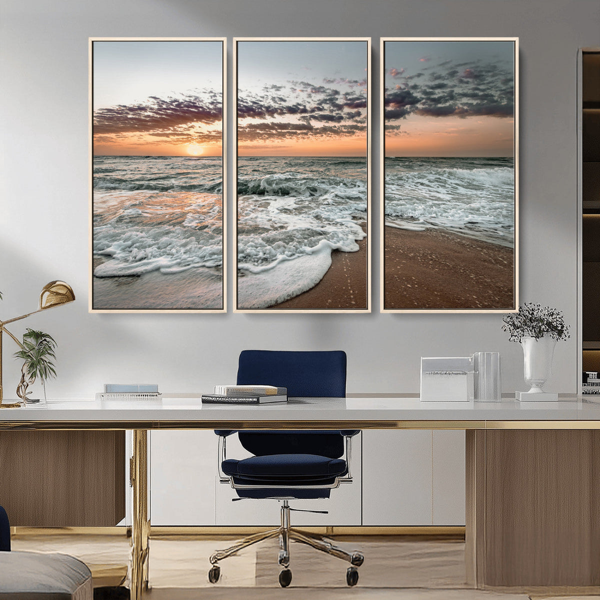 Ocean Sunset Wall Art Canvas Print – Framed Beach Waves