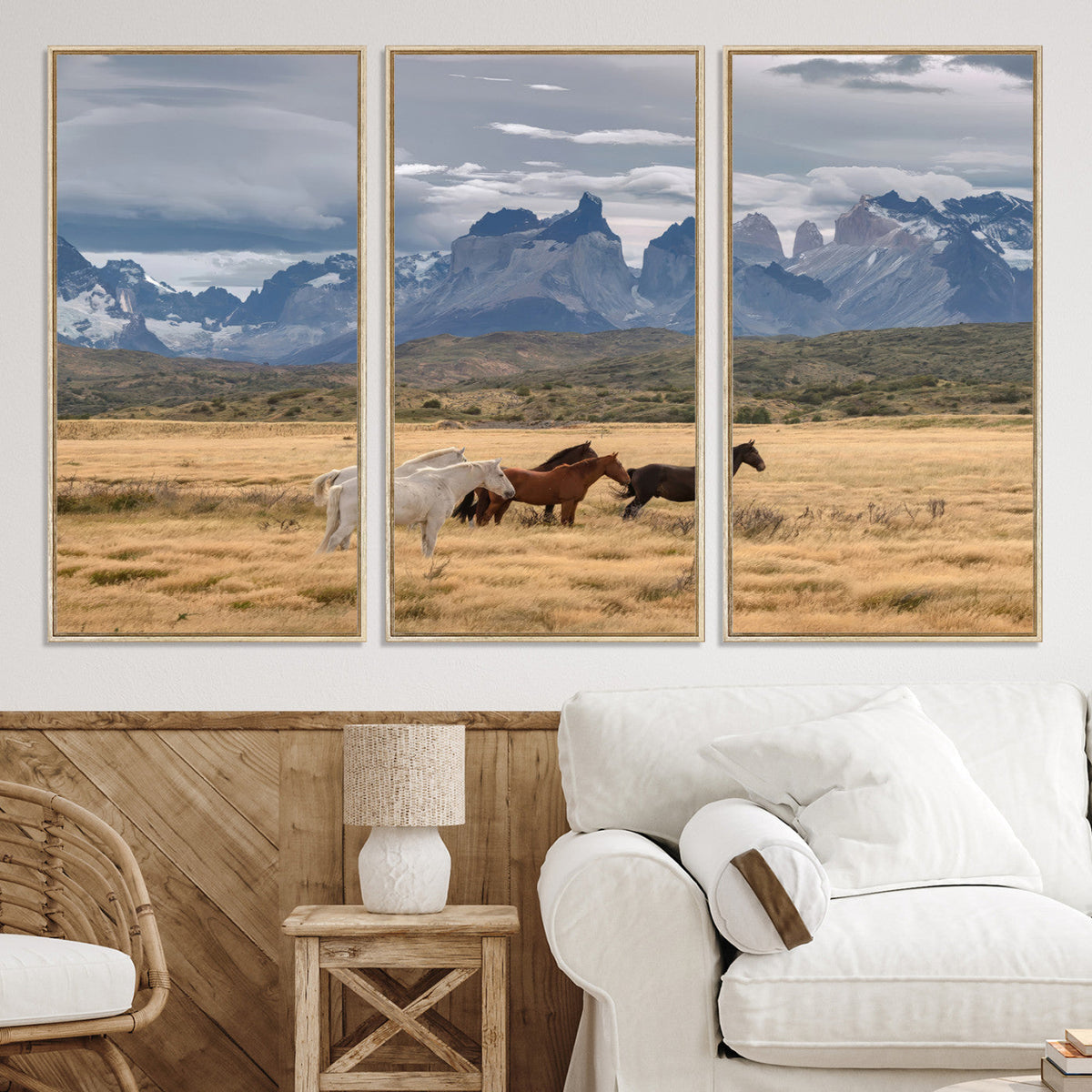 Grand Teton Park Wild Horses Wall Art Canvas Print – Framed