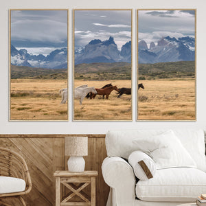 Grand Teton Park Wild Horses Wall Art Canvas Print – Framed