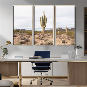 Saguaro Cactus Wall Art – Framed Desert Canvas Artwork,