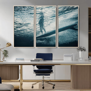 Underwater Surf Wall Art – Framed Ocean Wave Canvas Artwork,