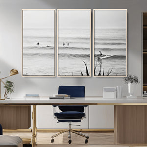 Surfer Silhouette Wall Art – Framed Calm Ocean Canvas
