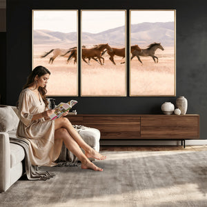 Wild Horse Wall Art Canvas Print – Framed Rustic Western Art