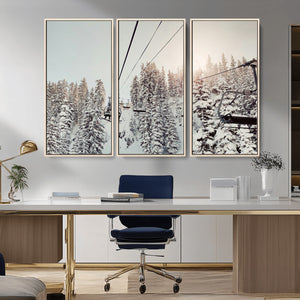 Frosty Pines Wall Art Canvas Print – Framed Cozy Cabin Ski