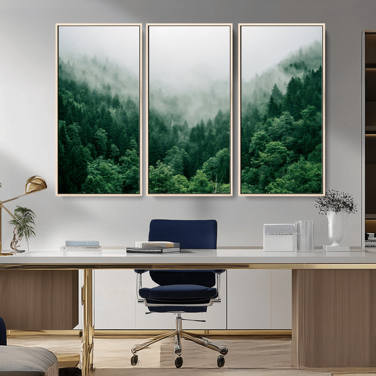 Misty Green Forest Canvas Print – Framed Serene Foggy Pine