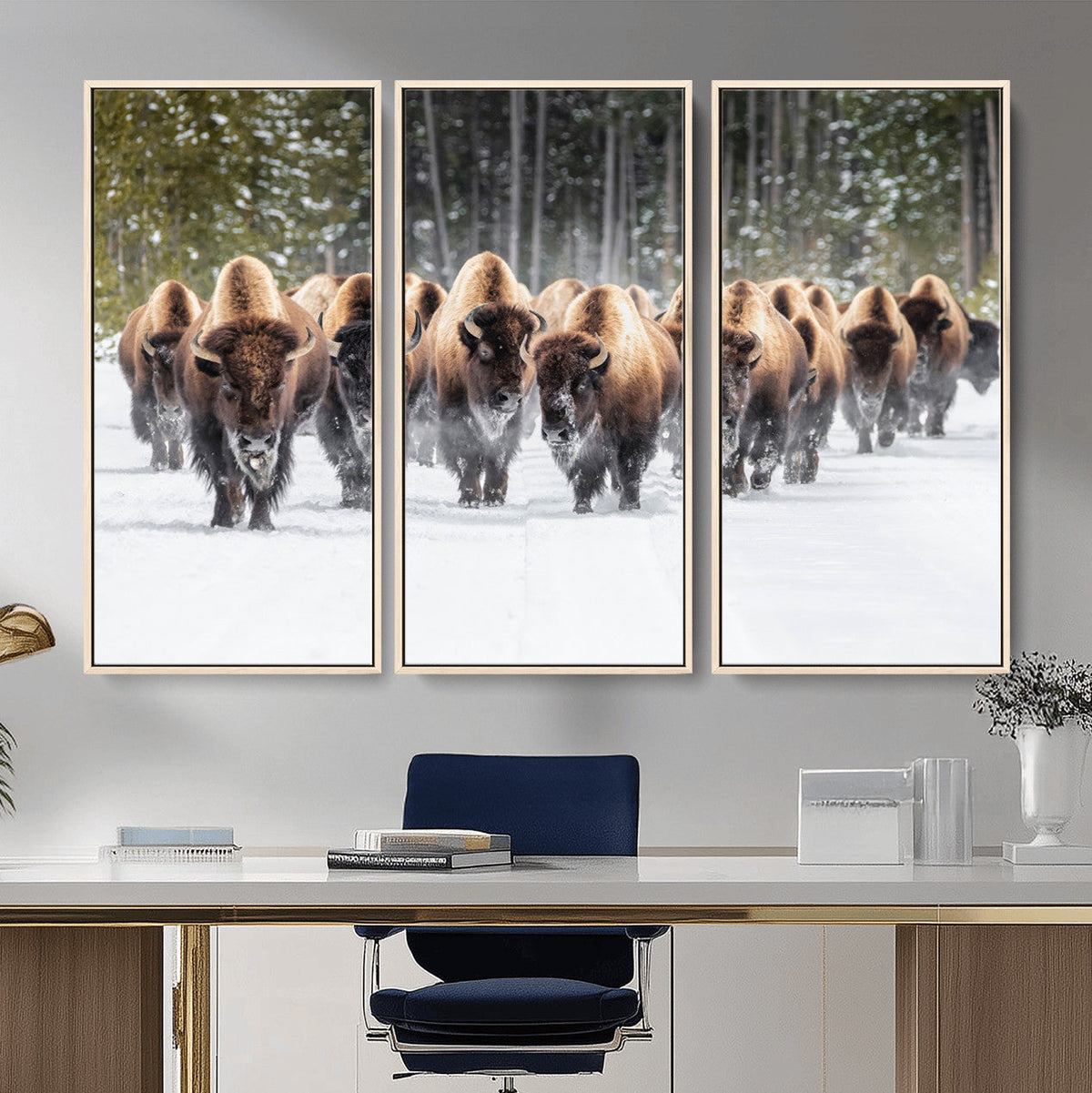 American Bison Herd Wall Art Canvas Print – Powerful Winter