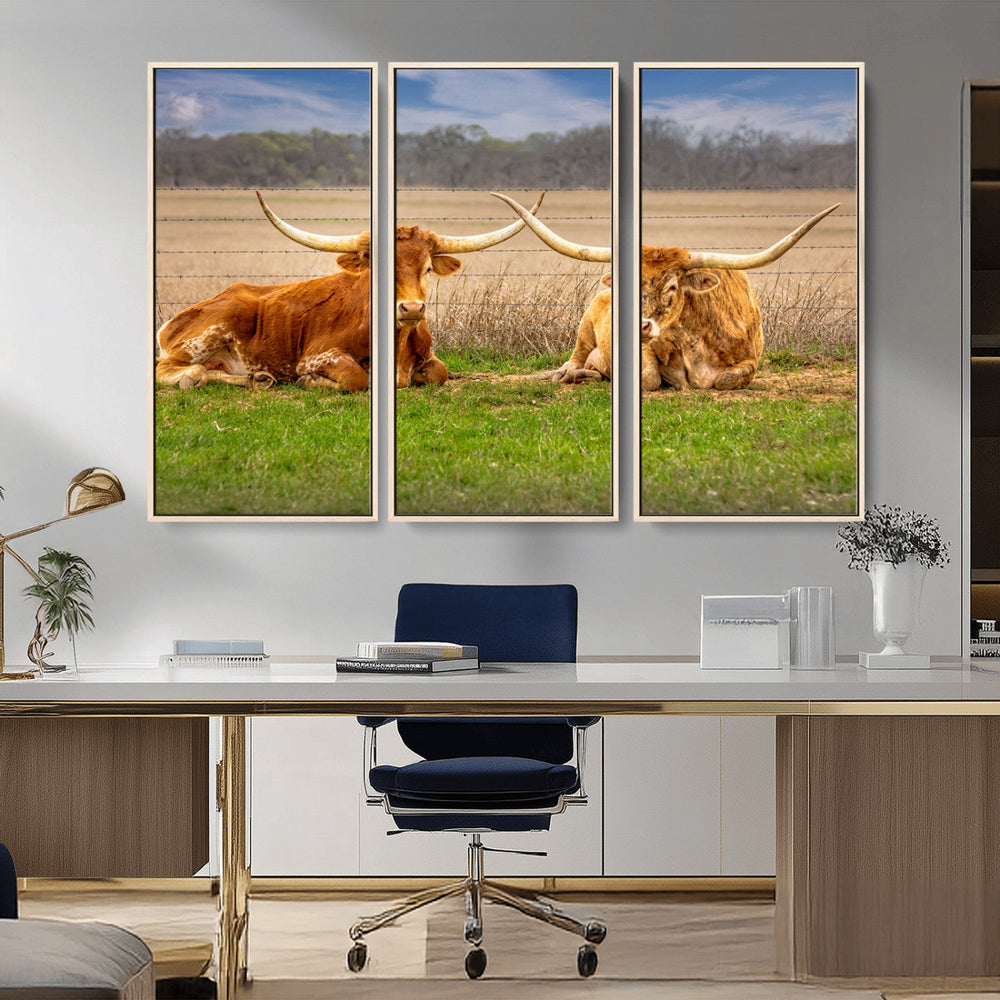 Texas Longhorn Pair Wall Art Canvas Print – Peaceful Rustic