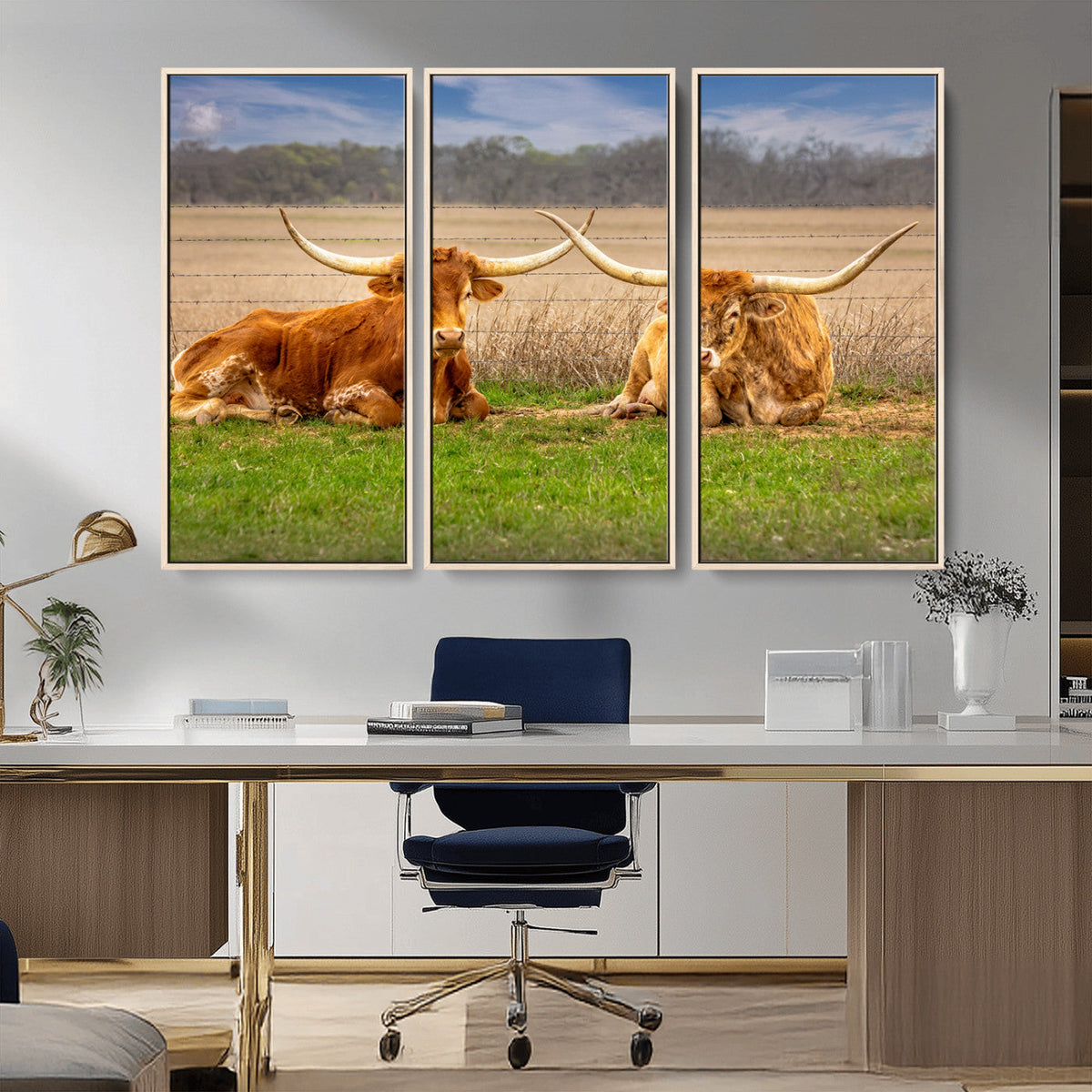 Texas Longhorn Pair Wall Art Canvas Print – Peaceful Rustic