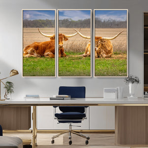 Texas Longhorn Pair Wall Art Canvas Print – Peaceful Rustic