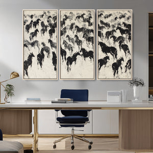 Wild Horse Stampede Wall Art Canvas Print – Monochrome