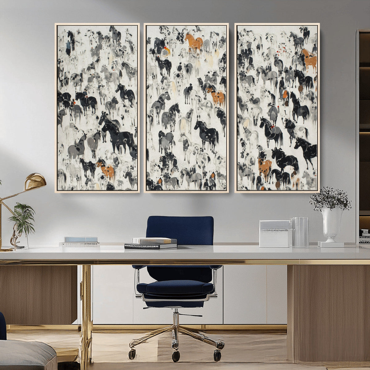 Wild Horse Stampede Wall Art Canvas Print – Monochrome