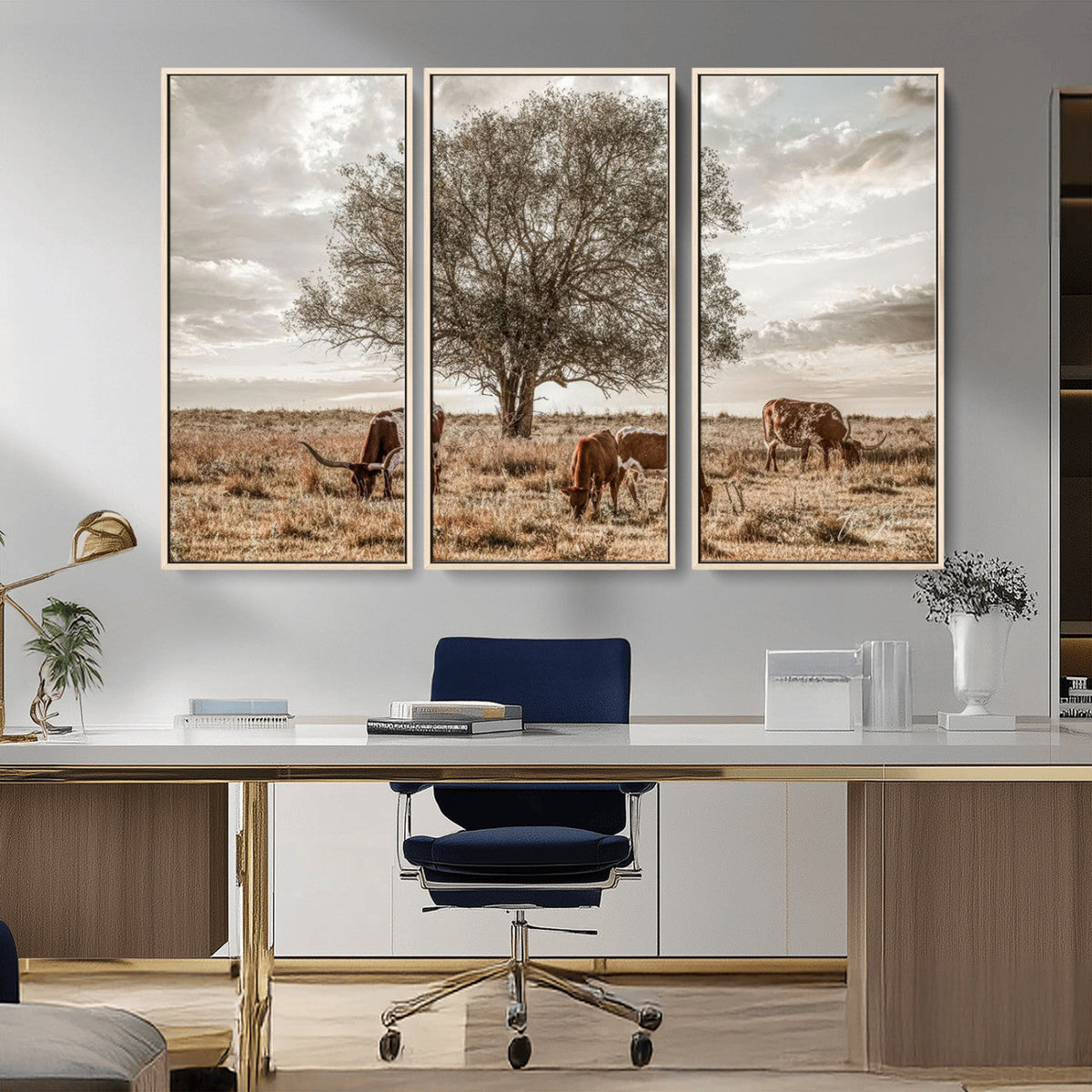Texas Longhorn Cattle Wall Art, Rustic Western Ranch Canvas