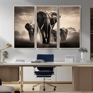 Elephant Family Wall Art Canvas Print, Framed Elephant Wall