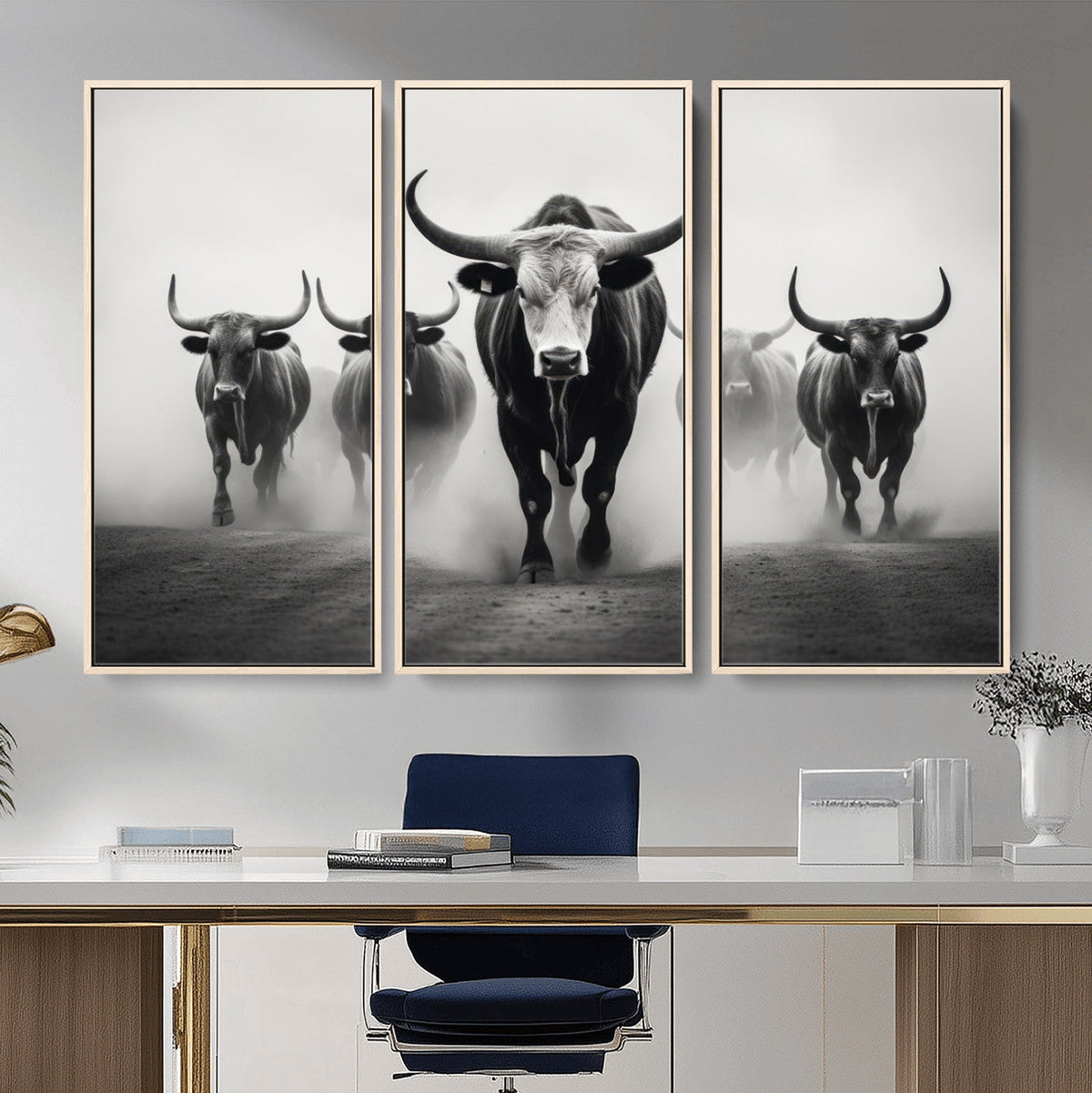 Texas Longhorn Wall Art Canvas Print, Framed Speckled Cow