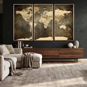 Large Framed Vintage World Map Wall Art Print for Home Wall