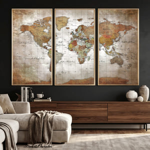 Vibrant Watercolor World Map Canvas Wall Art – Framed Travel