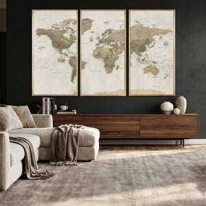 Detailed World Map Wall Art Canvas Print