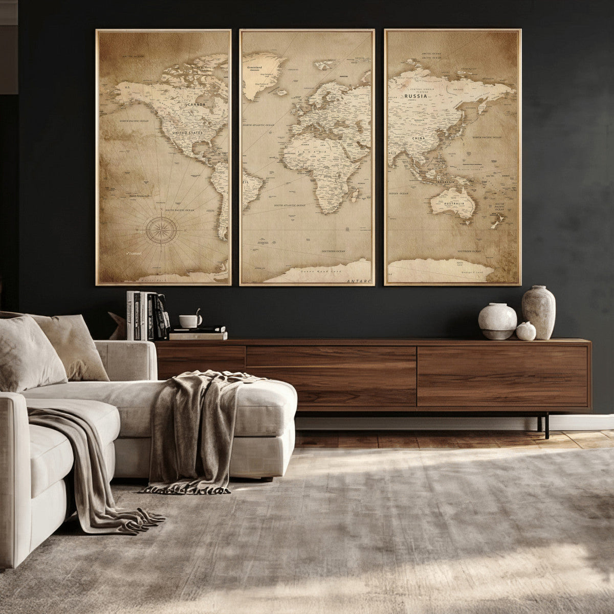 Colorful Watercolor World Map Canvas Wall Art – Framed