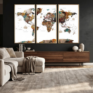 Watercolor World Map Canvas Print – Detailed Map of the