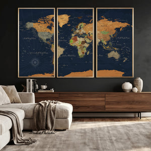 Modern World Map Canvas Print – Framed Detailed Map of the