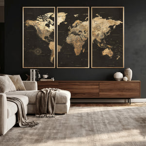 Framed World Map with Pin Canvas Print – Detailed World Map